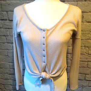 Express Long Sleeve Tie Front Crop Top  - Size XS